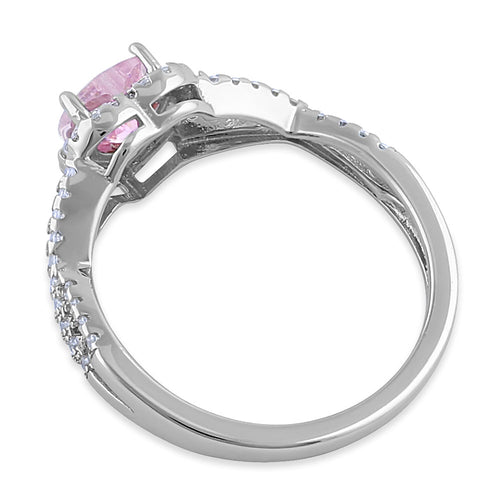 Sterling Silver Heart Halo Pink CZ Ring
