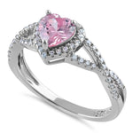 Sterling Silver Heart Halo Pink CZ Ring