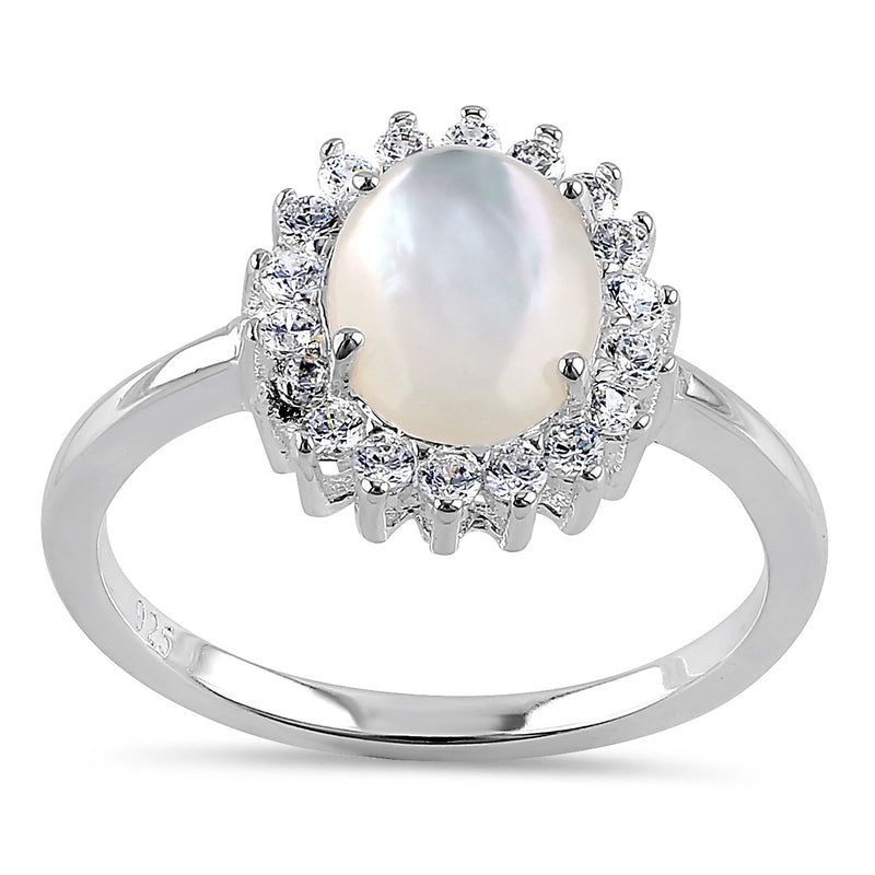 Sterling Silver Oval Mother of Pearl Opal CZ Ring