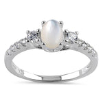 Sterling Silver Oval Mother of Pearl CZ Ring