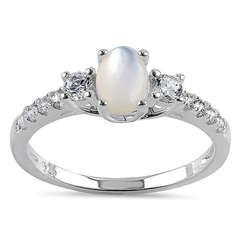 Sterling Silver Oval Mother of Pearl CZ Ring