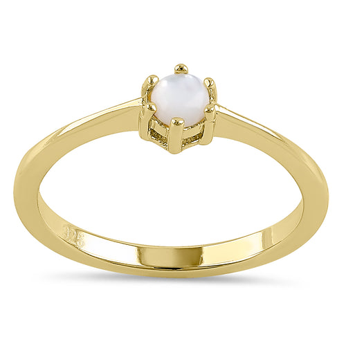 Sterling Silver Round Mother of Pearl Gold Plated Ring