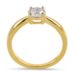 Sterling Silver 6mm Round Clear CZ Yellow Gold Plated Ring
