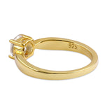 Sterling Silver 6mm Round Clear CZ Yellow Gold Plated Ring