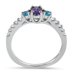 Sterling Silver Enchanted Oval Amethyst and Blue Topaz CZ Ring