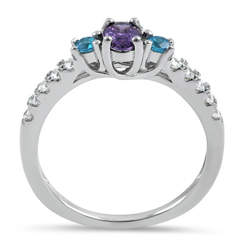 Sterling Silver Enchanted Oval Amethyst and Blue Topaz CZ Ring