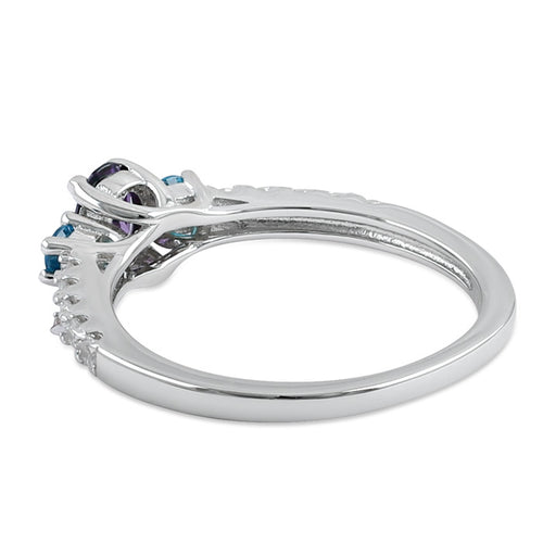 Sterling Silver Enchanted Oval Amethyst and Blue Topaz CZ Ring