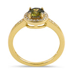 Sterling Silver Elegant Round Halo Peridot CZ Yellow Gold Plated Ring