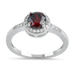 Sterling Silver Elegant Round Halo Dark Garnet CZ Ring