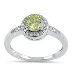 Sterling Silver Elegant Round Halo Dark Apple Green CZ Ring