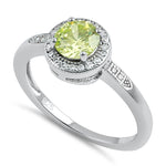 Sterling Silver Elegant Round Halo Dark Apple Green CZ Ring