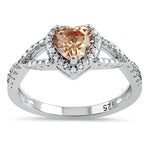 Sterling Silver Heart Halo Twist Champagne CZ Ring