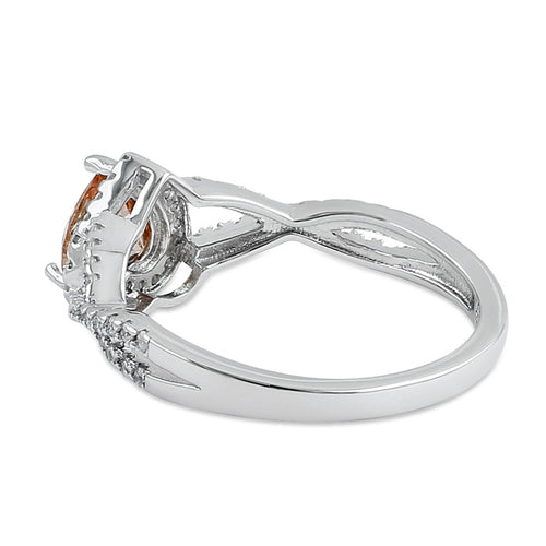 Sterling Silver Heart Halo Twist Champagne CZ Ring