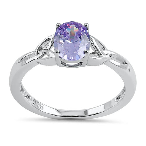 Sterling Silver Charmed Lavender Oval  CZ Ring