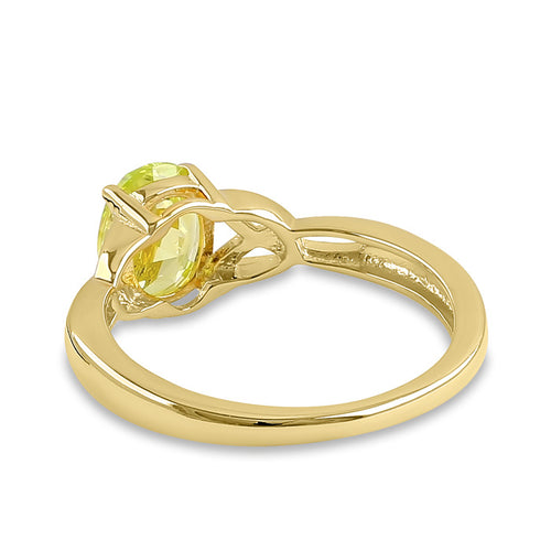 Sterling Silver Gold Plated Charmed Oval Apple Green CZ Ring