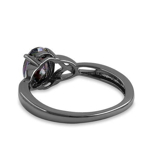 Sterling Silver Black Rhodium Rainbow CZ Ring
