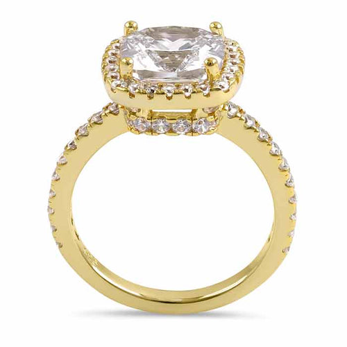 Sterling Silver Gold Plated Cushion Cut Clear CZ Ring