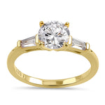 Sterling Silver Gold Plated Round and Baguette Cut Clear CZ Ring