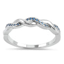Sterling Silver Braided Aqua Blue CZ Ring