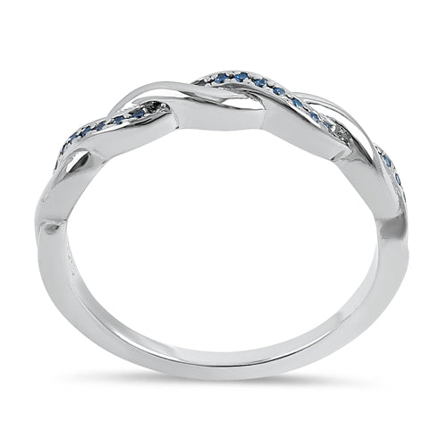 Sterling Silver Braided Aqua Blue CZ Ring