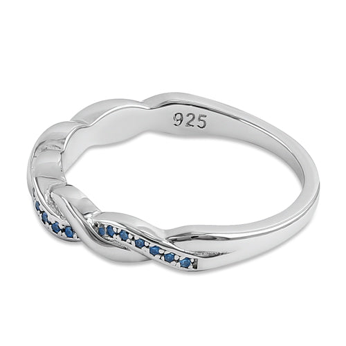 Sterling Silver Braided Aqua Blue CZ Ring