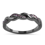 Sterling Silver Black Rhodium Plated Braided with Ruby CZ Ring