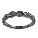 Sterling Silver Black Rhodium Plated Braided with Ruby CZ Ring