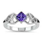 Sterling Silver Celtic Princess Cut Violet CZ Ring