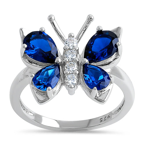 Sterling Silver Large Blue Spinel CZ Butterfly Ring
