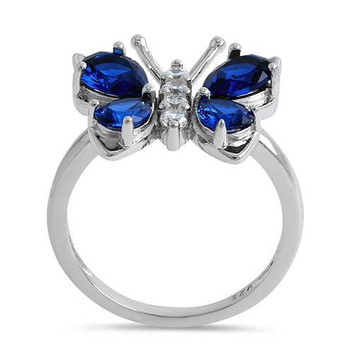 Sterling Silver Large Blue Spinel CZ Butterfly Ring