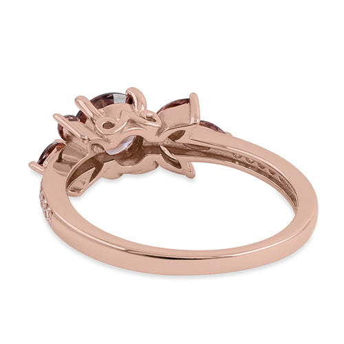 Sterling Silver Rose Gold Flower Leaves Brown CZ Ring