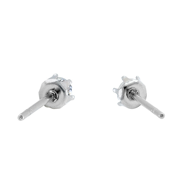 Stainless Steel Round CZ Stud Earrings 4mm