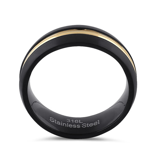 Stainless Steel Men's Black and Yellow Wedding Band