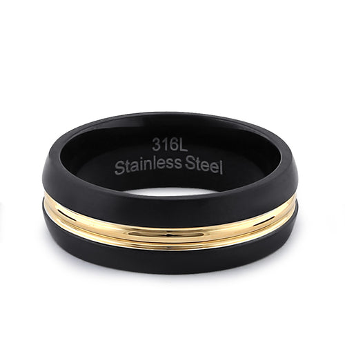 Stainless Steel Men's Black and Yellow Wedding Band