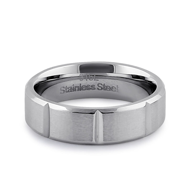Stainless Steel Men's 6mm Brushed Groove Wedding Band