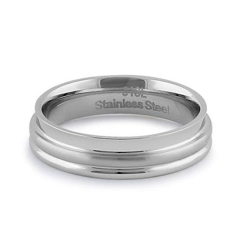 Stainless Steel Men's 5mm High and Brushed Polish Curved Wedding Band