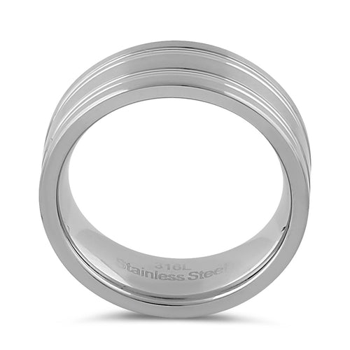 Stainless Steel Men's 8mm Brushed Polish with Grooves Wedding Band