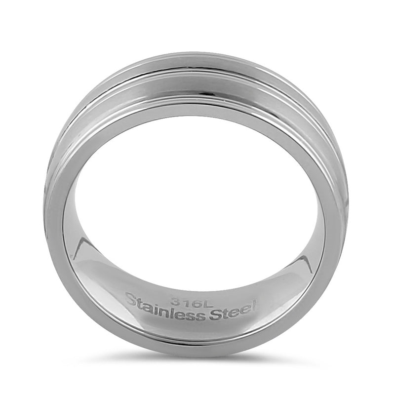 Stainless Steel Men's 8mm Brushed Polish with Grooves Wedding Band