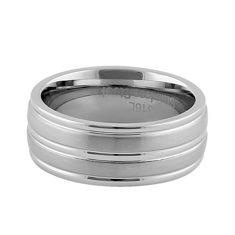 Stainless Steel Men's 8mm Brushed Polish with Grooves Wedding Band