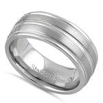 Stainless Steel Men's 8mm Brushed Polish with Grooves Wedding Band