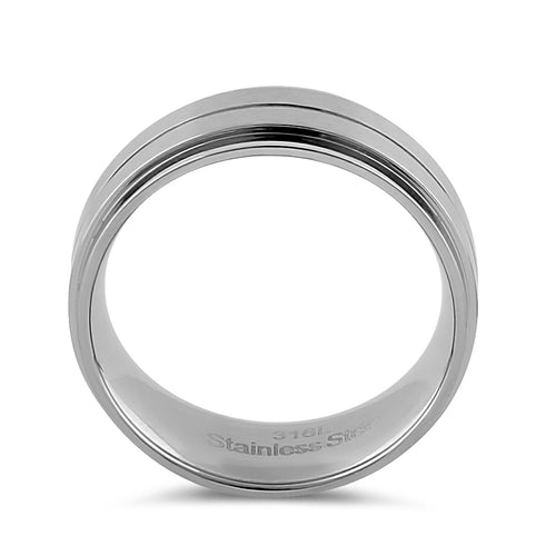 Stainless Steel Men's 8mm Brushed Polish with Lines Wedding Band