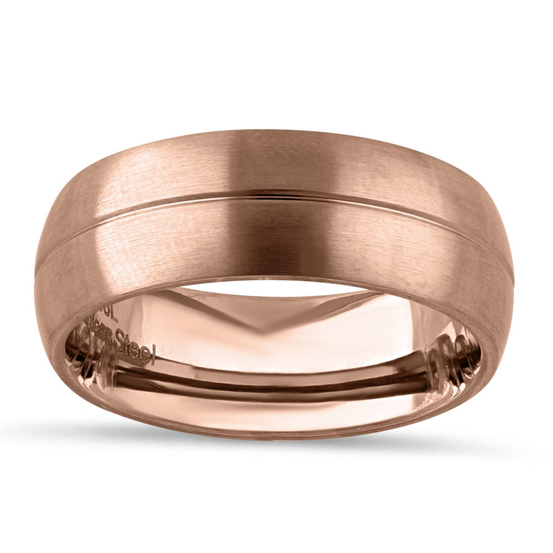 Stainless Steel Rose Gold Plated Groove Band Ring