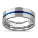 Stainless Steel 6.5mm Satin Finish Blue Striped Band Ring