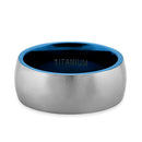 Titanium Silver and Blue 8mm Brushed Band Ring