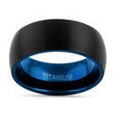 Titanium Black and Blue 8mm Brushed Band Ring