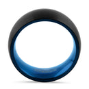 Titanium Black and Blue 8mm Brushed Band Ring