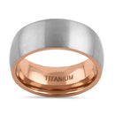 Titanium Silver and Rose Gold 8mm Brushed Band Ring