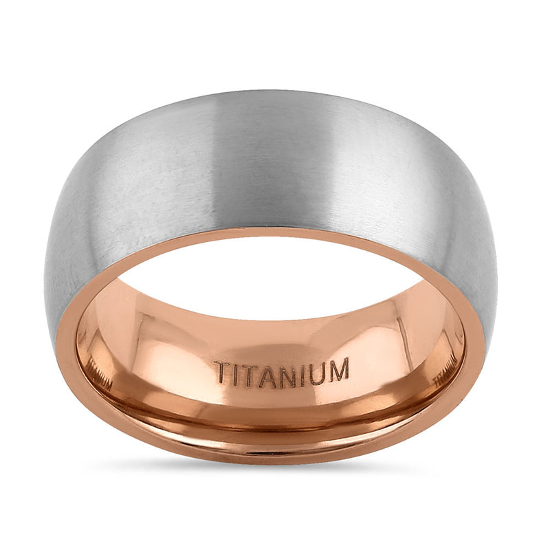 Titanium Silver and Rose Gold 8mm Brushed Band Ring