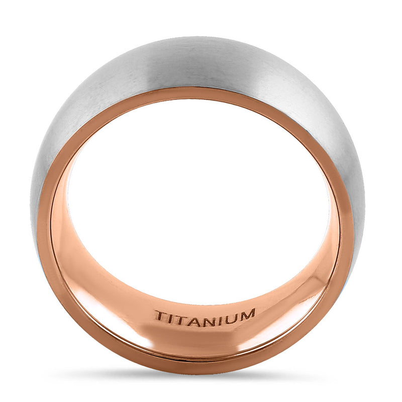 Titanium Silver and Rose Gold 8mm Brushed Band Ring