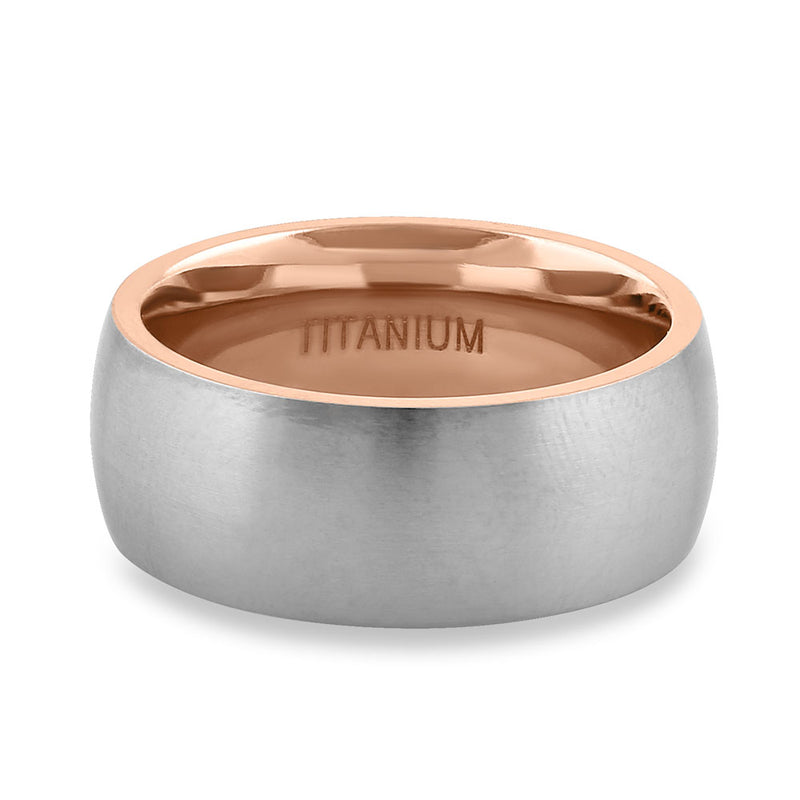 Titanium Silver and Rose Gold 8mm Brushed Band Ring